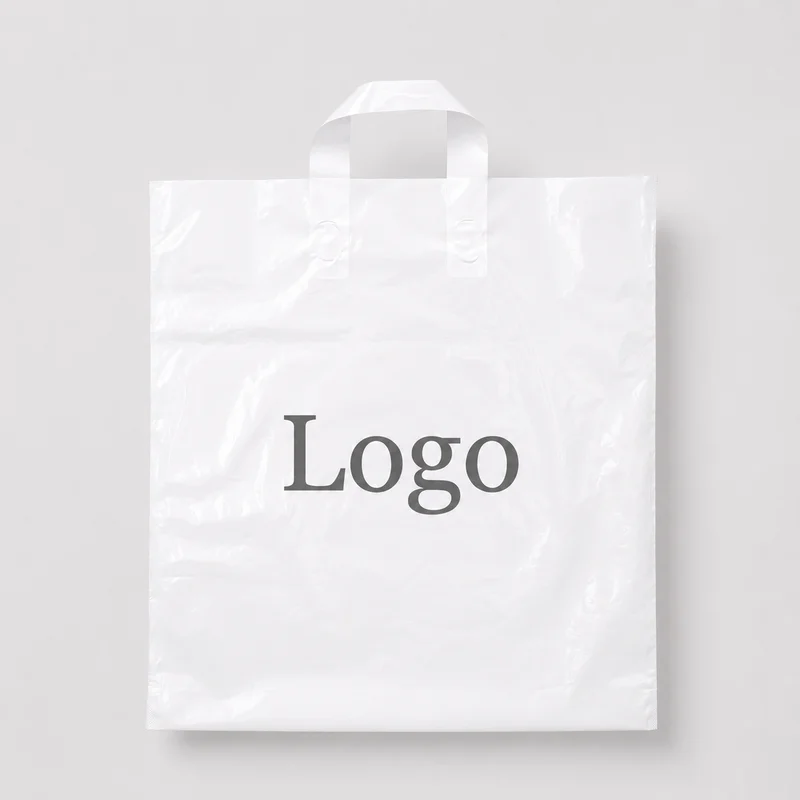 Polyethylene bag with loop handle and logo